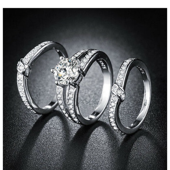 NEW 925 Sterling Silver3 pcs Engaged Rings - Picture 7 of 7